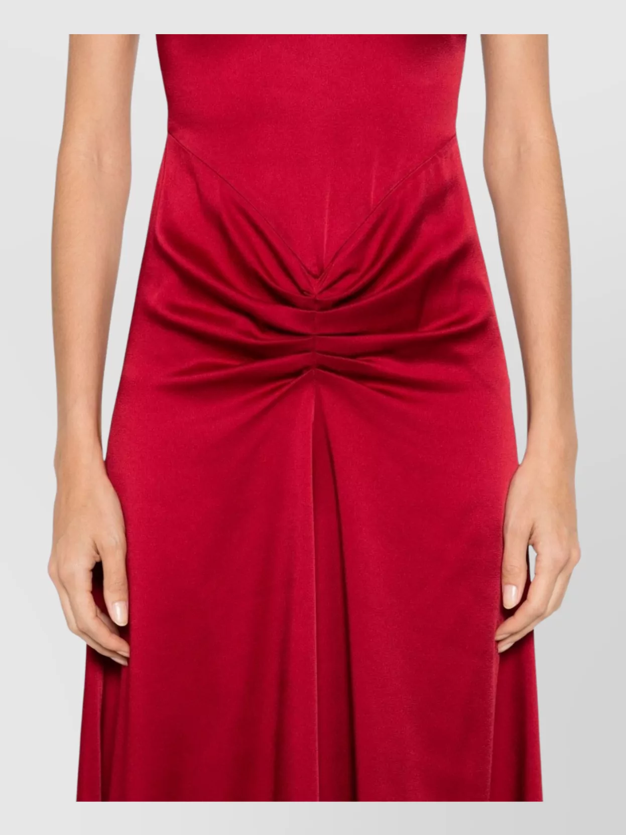 Victoria Beckham Long Satin Finish Dress With Ruched Detail