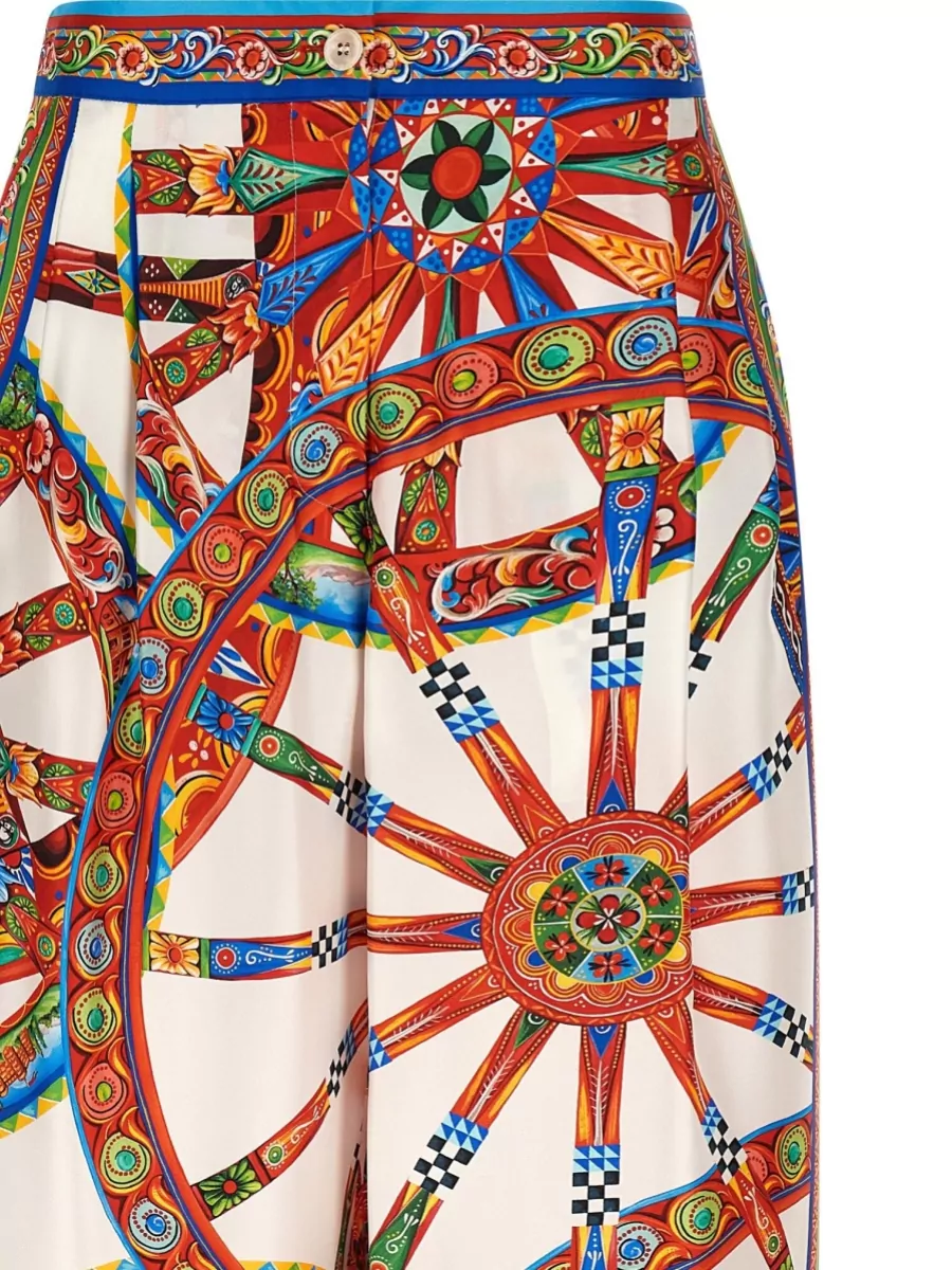 Dolce&Gabbana Silk Vanity Carretto-Print Wide-Leg Trousers