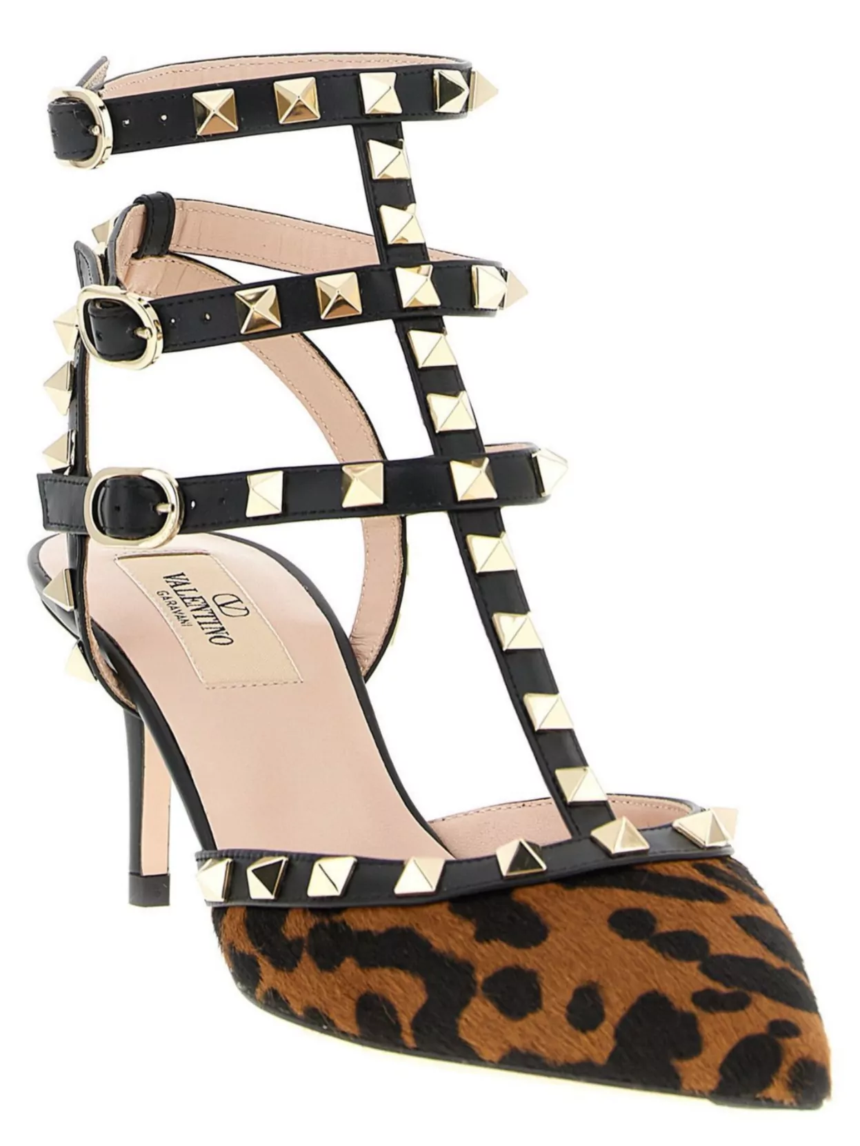Valentino Rockstud Pointed Toe Stiletto Pumps In Animal Print