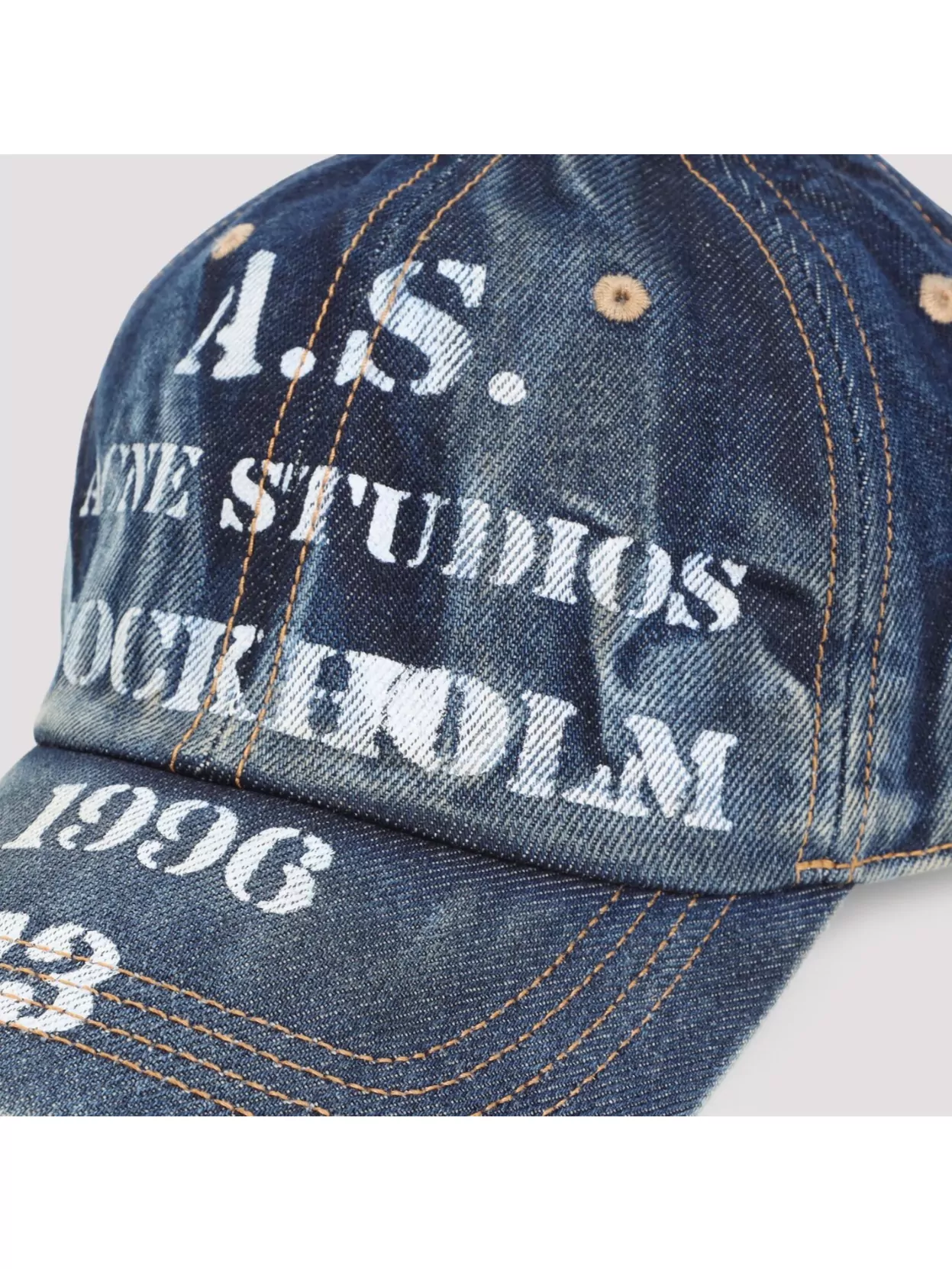 Acne Studios Curved Brim Distressed Denim Hat Design