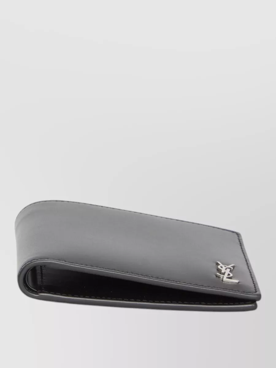 Saint Laurent Cassandre East West Compact Leather Wallet