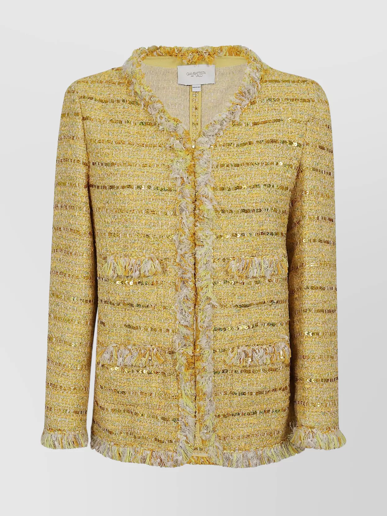 Shop Giambattista Valli Sequin Fringe Textured Jacket With Structured Shoulders