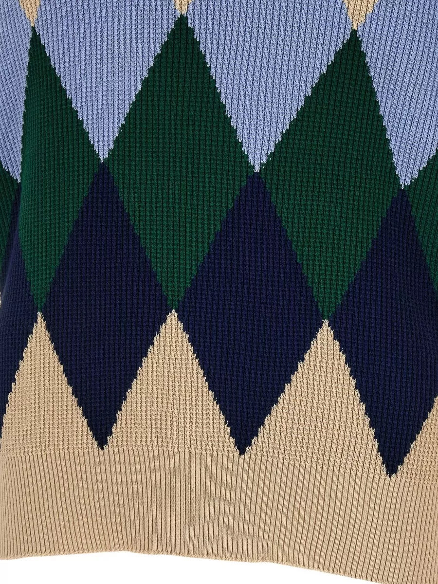 Ballantyne Argyle Waffle-Knit V-Neck Cotton Jumper
