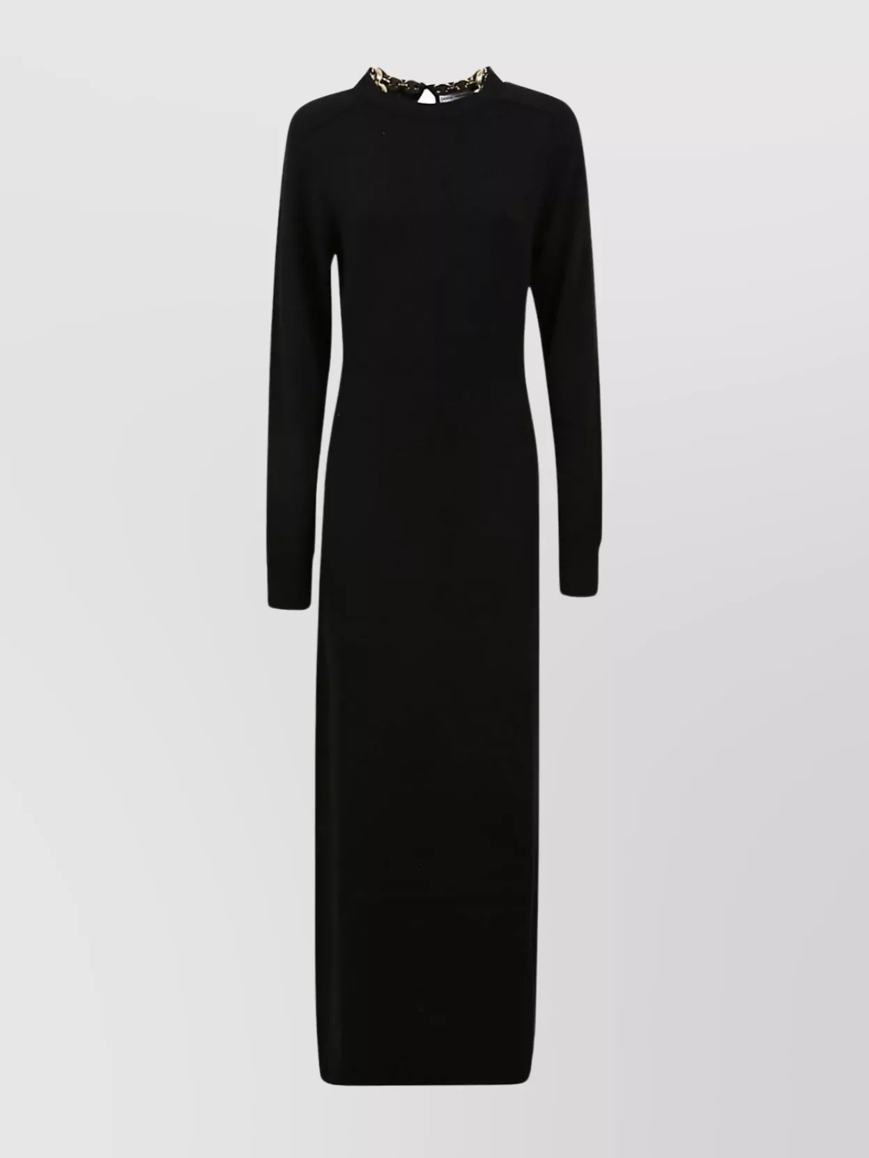 Rabanne Black Long Dress With Chain On Neckline In Black