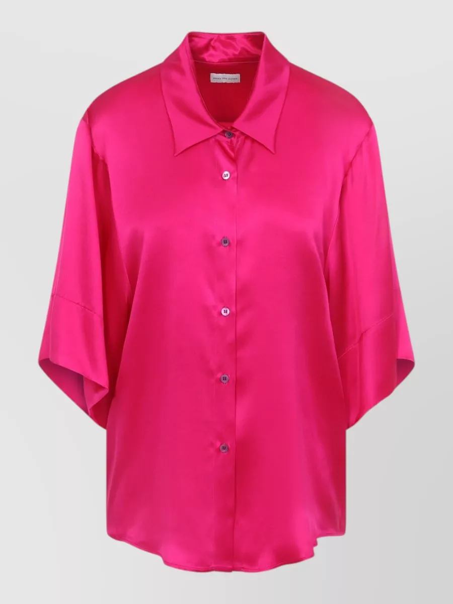 Dries Van Noten Silk satin three quarter sleeve shirt