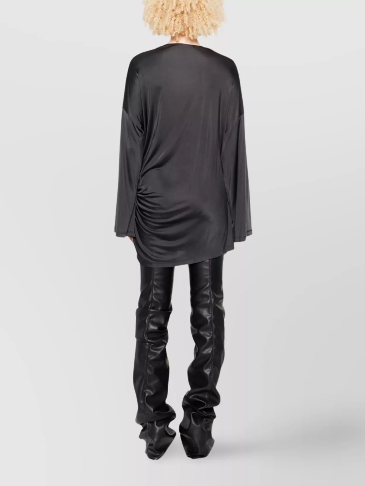 Attico Asymmetrical Dress With Draped Bell Sleeves In Gray