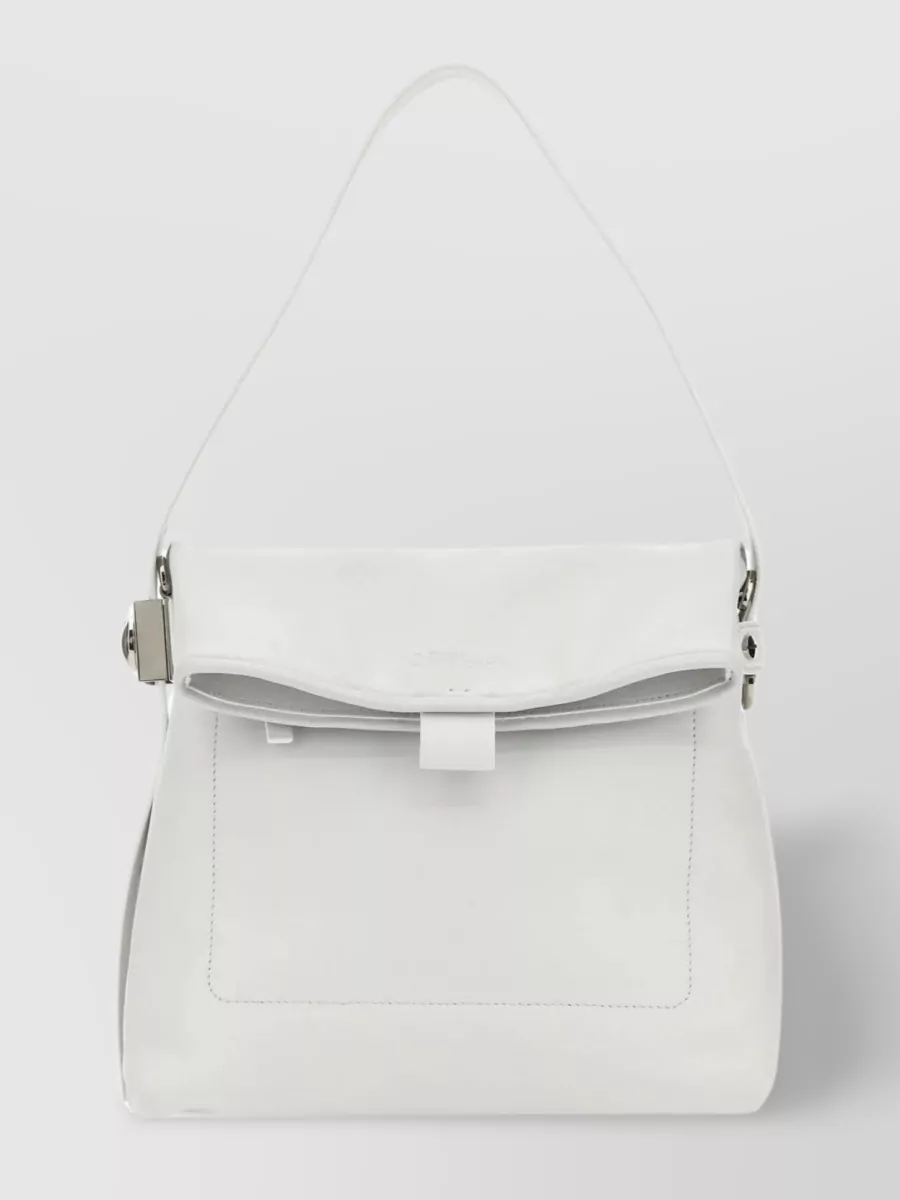 Shop Off-white Versatile Leather Shoulder Bag With Multiple Compartments In White