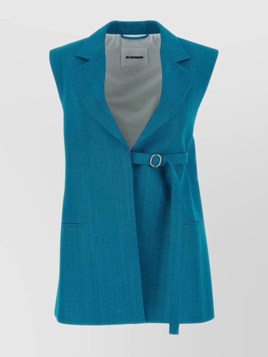 Shop Jil Sander Viscose Blend Vest With Collar And Front Pockets In Cyan