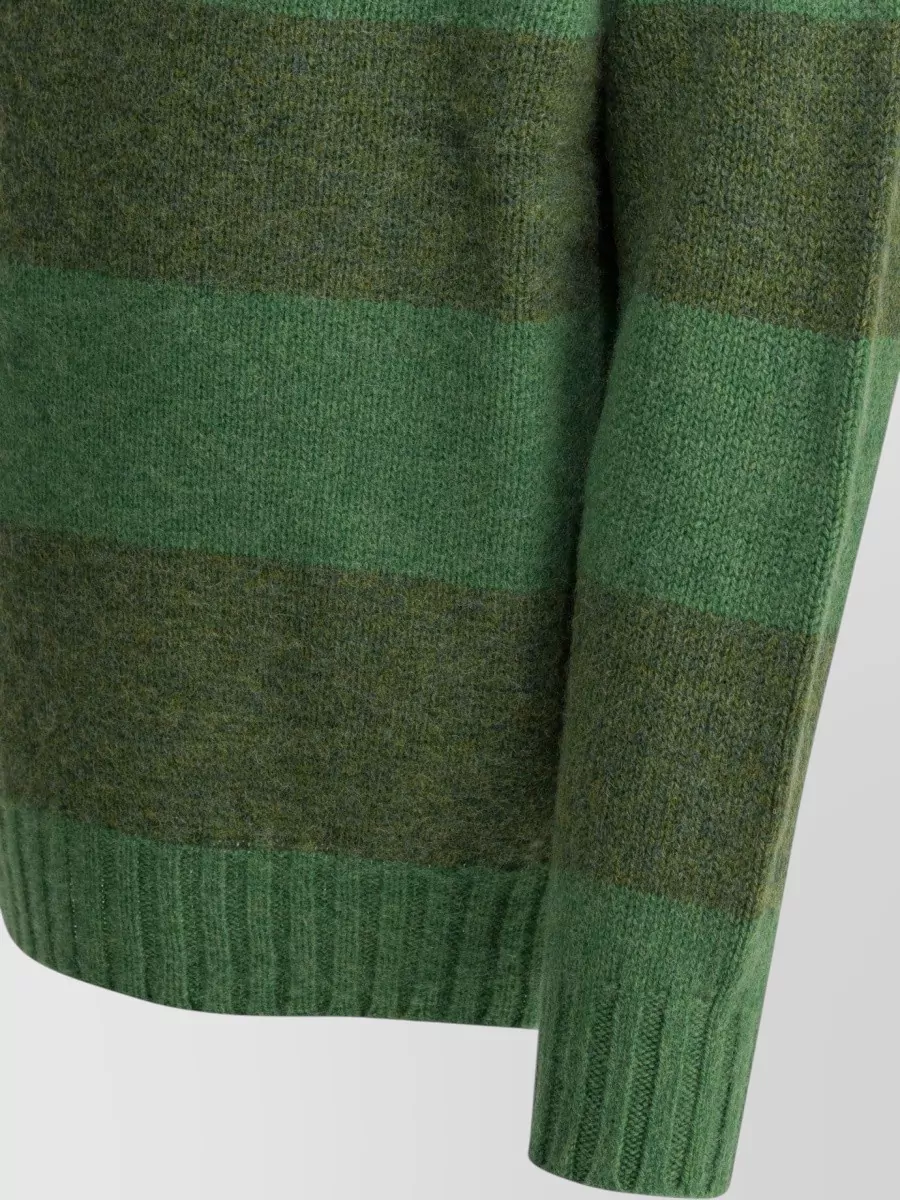 Beams Plus Crew Neck Striped Knitwear Ribbed Trims