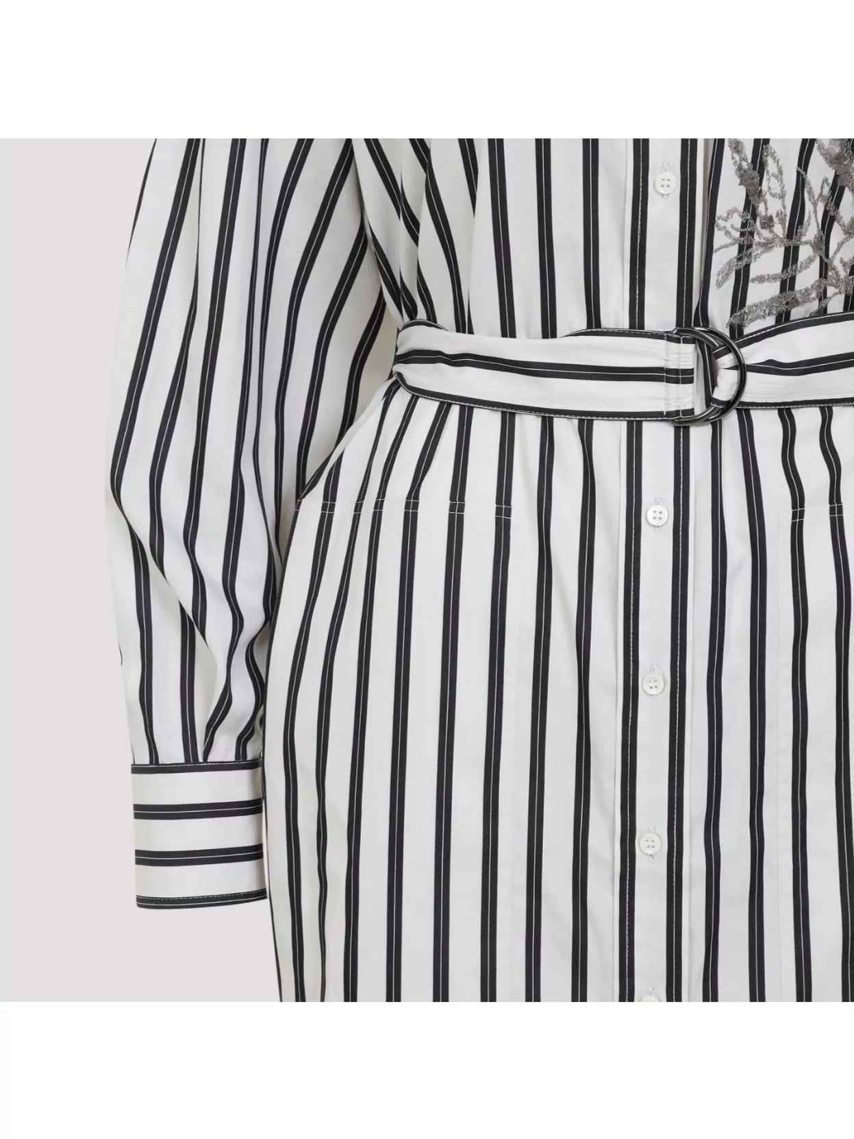 Brunello Cucinelli Striped Midi Shirt Dress With Floral Embroidery