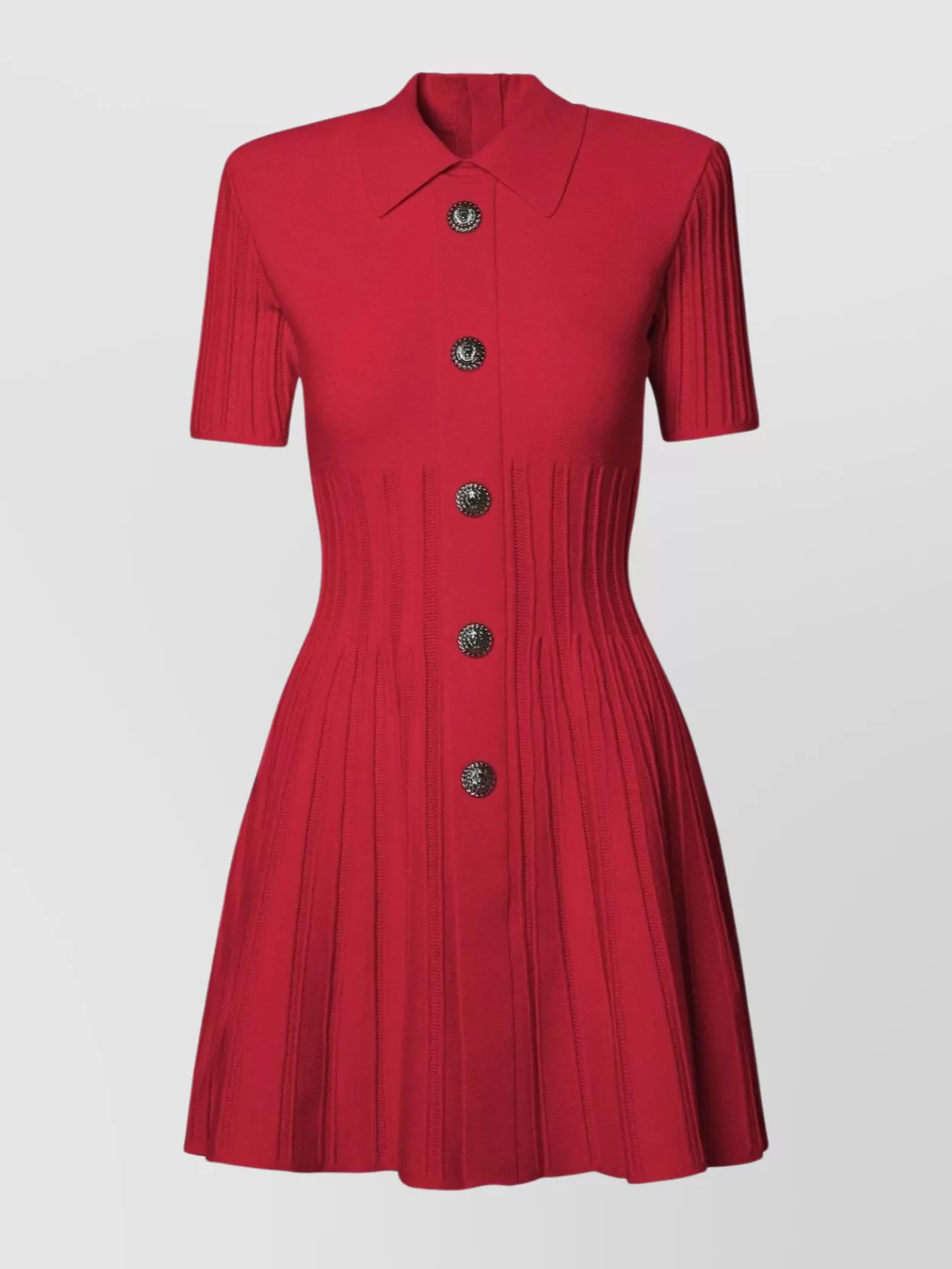 Balmain Button Embellished Pleated Skirt Dress In Red