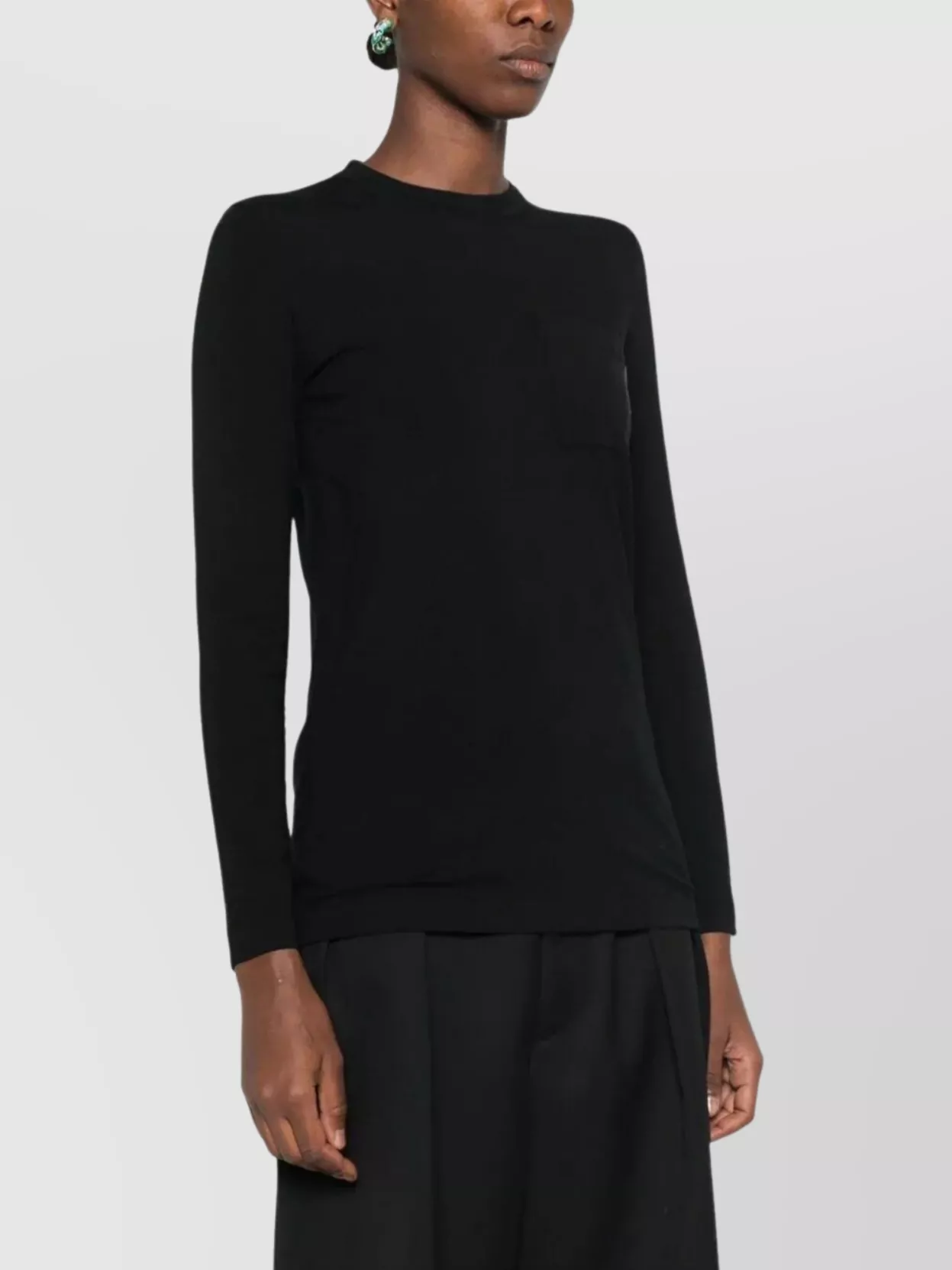 Brunello Cucinelli Long-sleeve Black Top With Classic Crew Neckline In Black