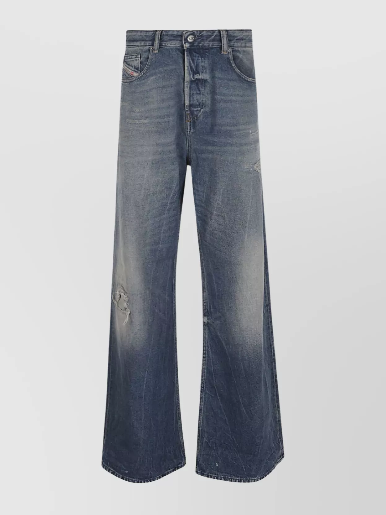 Diesel Cropped Wide Leg Trousers With Ripped Features In Blue