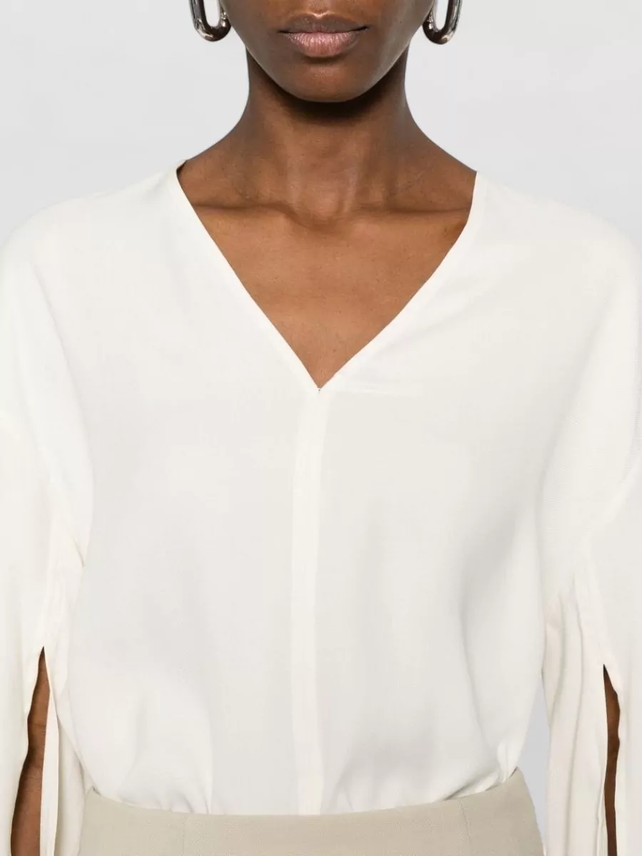 Totême V Neck Blouse Long Sleeves Side Slits