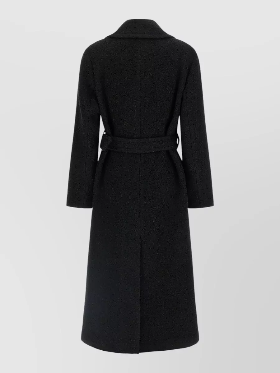 Pinko Bouclé Single-Breasted Long Belted Coat
