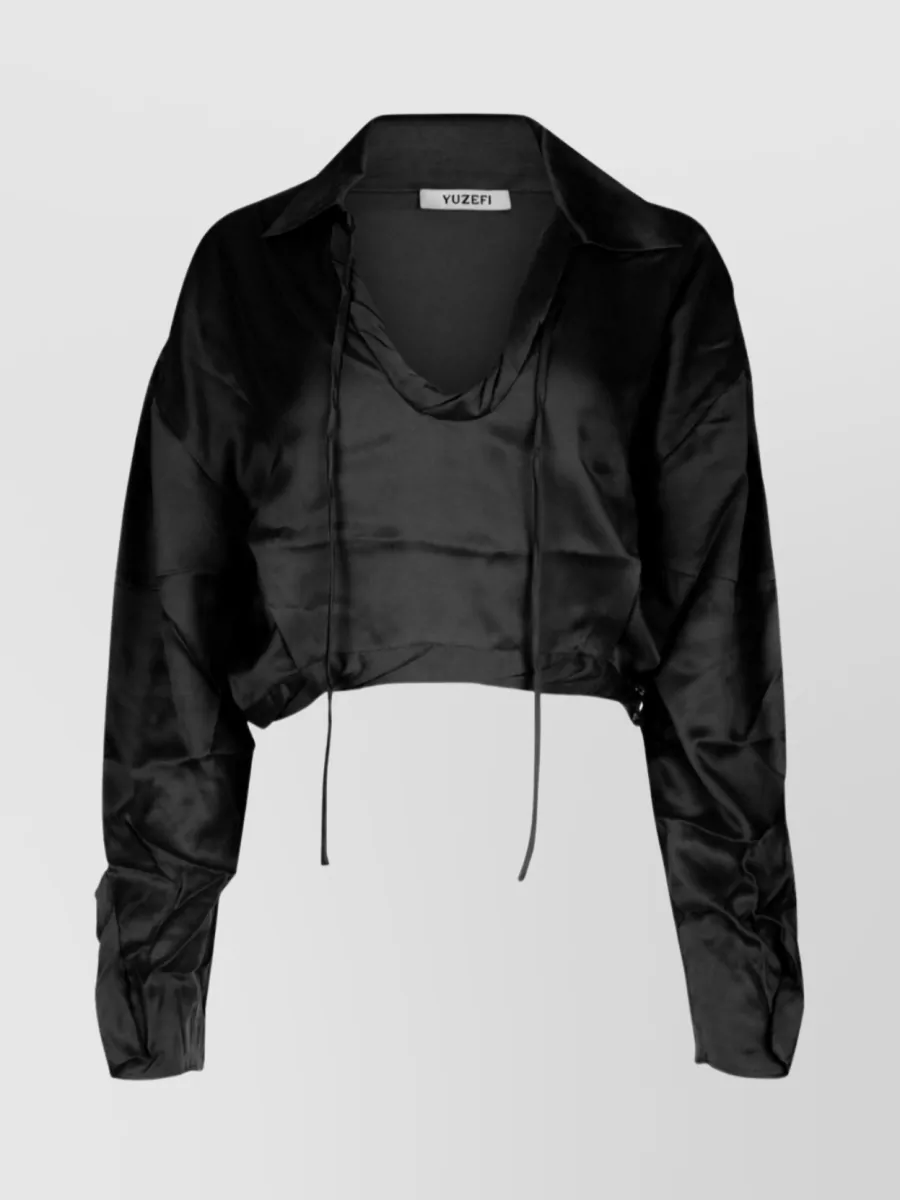 Shop Yuzefi Sleeve Gathered V-neck Top In Black