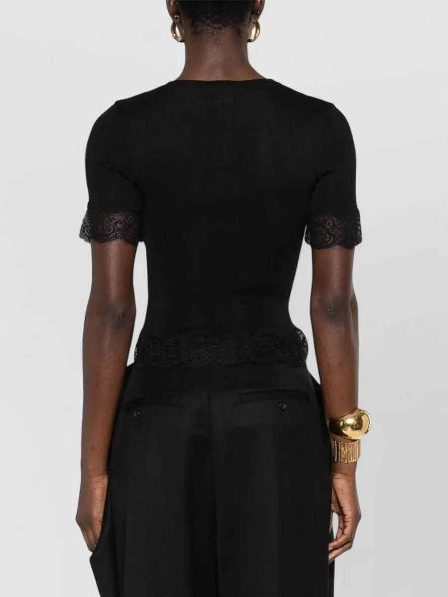 Saint Laurent Round Neck Top Lace Trim Buttons