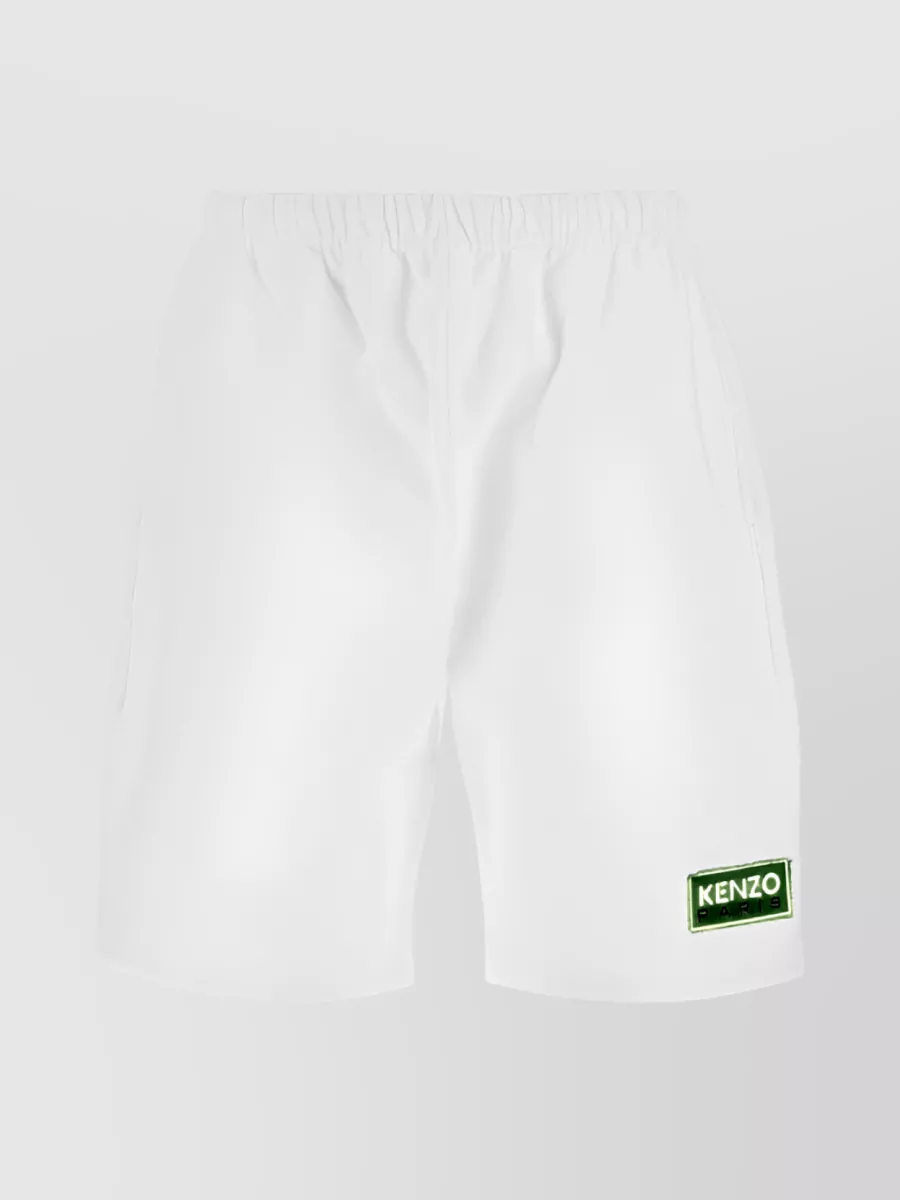 Shop Kenzo Logo Patch Elastic Waist Shorts In White