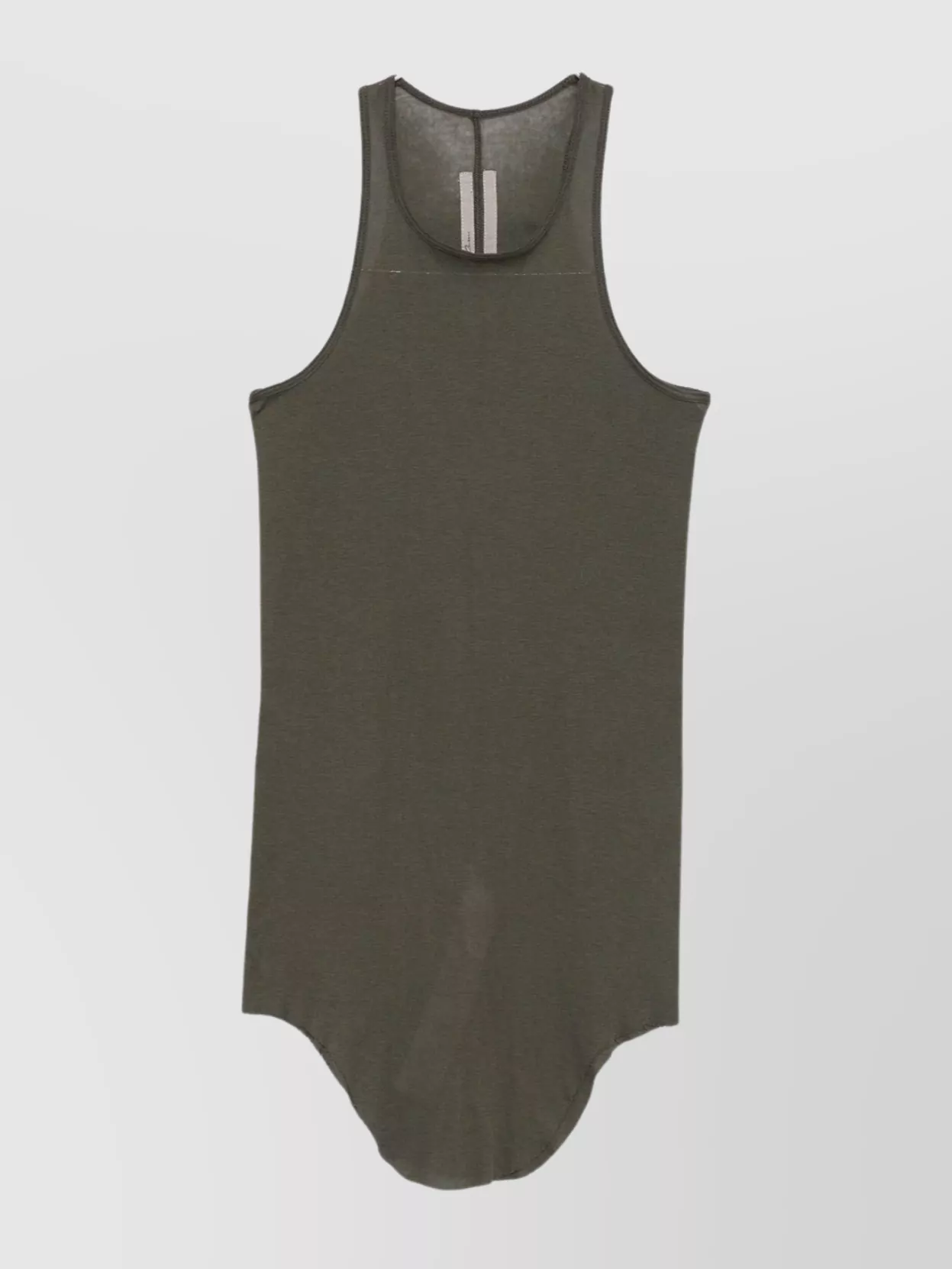 Rick Owens Ribbed Tank Top With Curved Hem And Racerback In Green