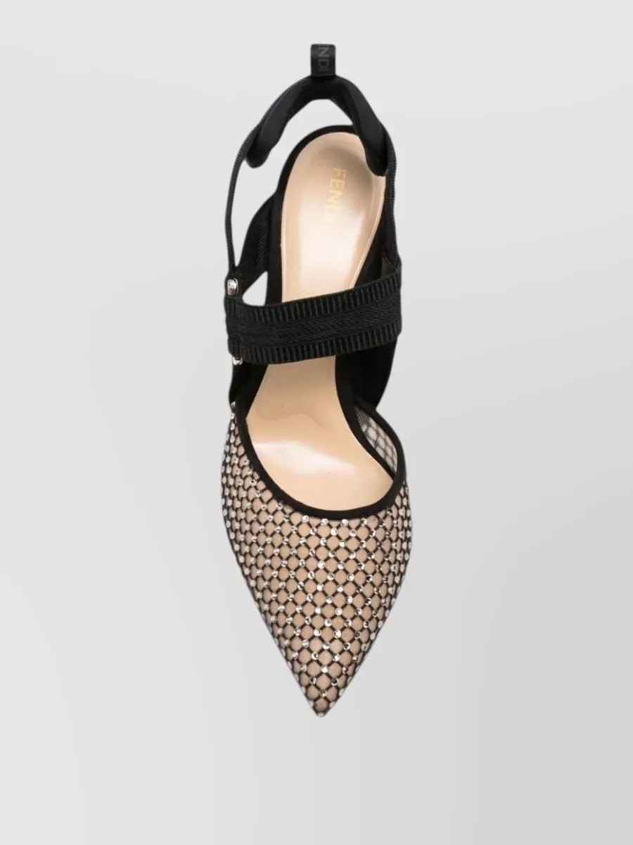 Fendi Silk Crystal-Embellished Slingback Pumps