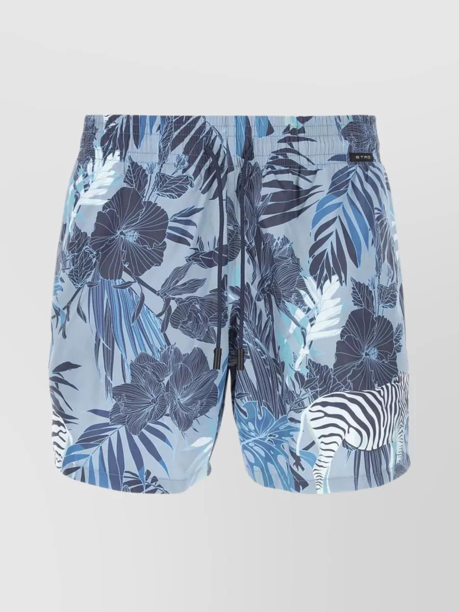 Shop Etro Tropical Foliage Print Swim Shorts In Blue