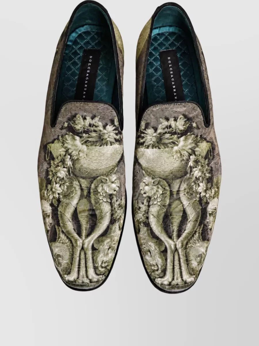 Dolce&Gabbana Leather Baroque Print Slippers