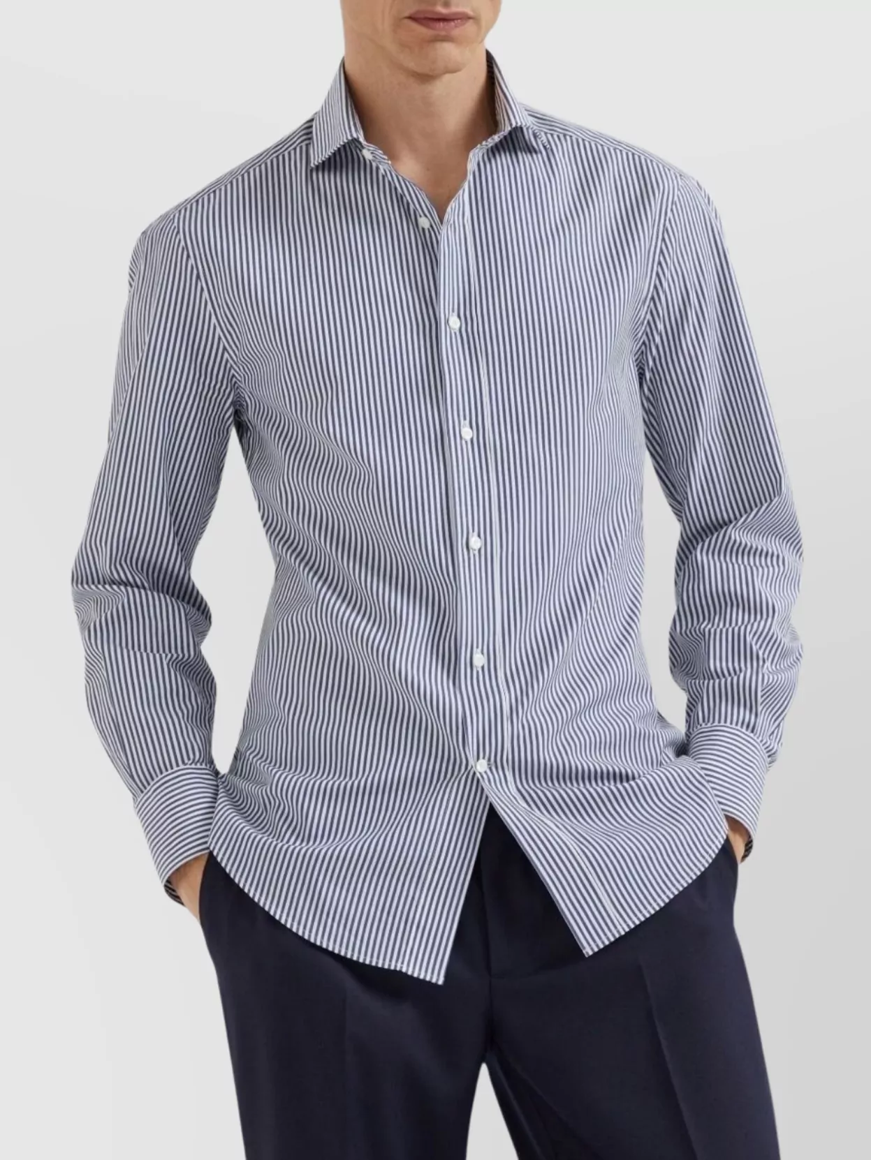 Brunello Cucinelli Striped Cotton Shirt With Button-Down Collar