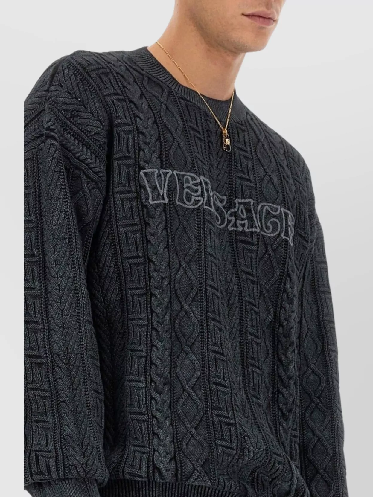 Versace Greek Braid Cable Knit Sweater