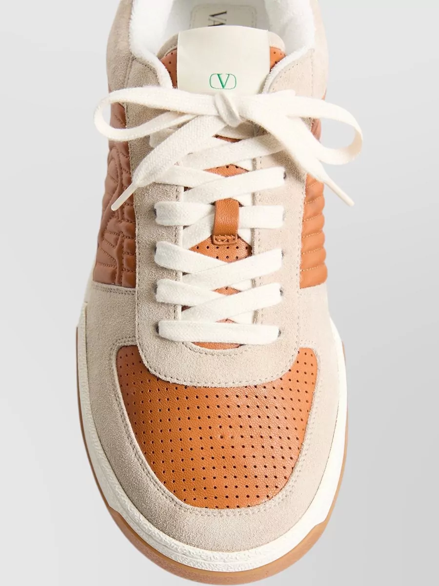 Valentino Sneakers Contrast Panels Perforated Detailing Rubber Sole