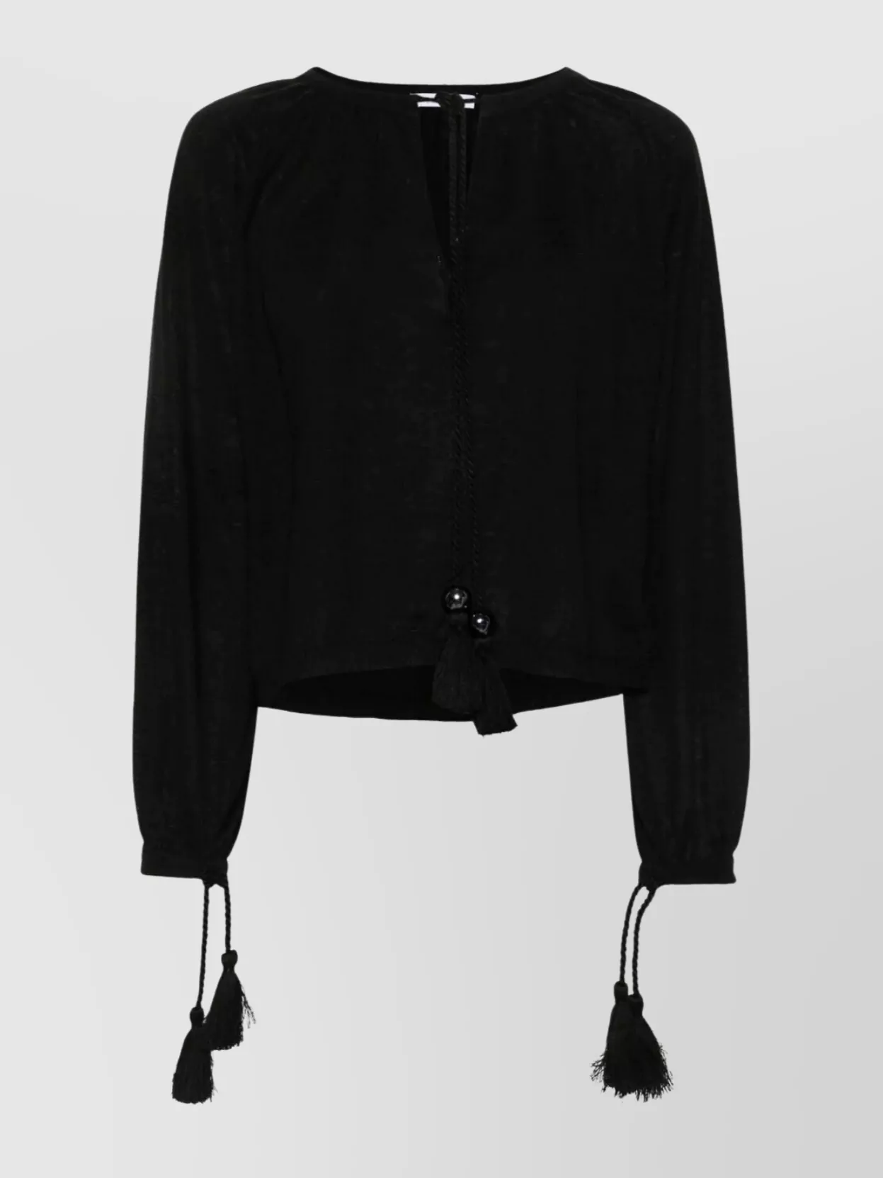 Max Mara Long Sleeve Top With Tassel And Keyhole In Black