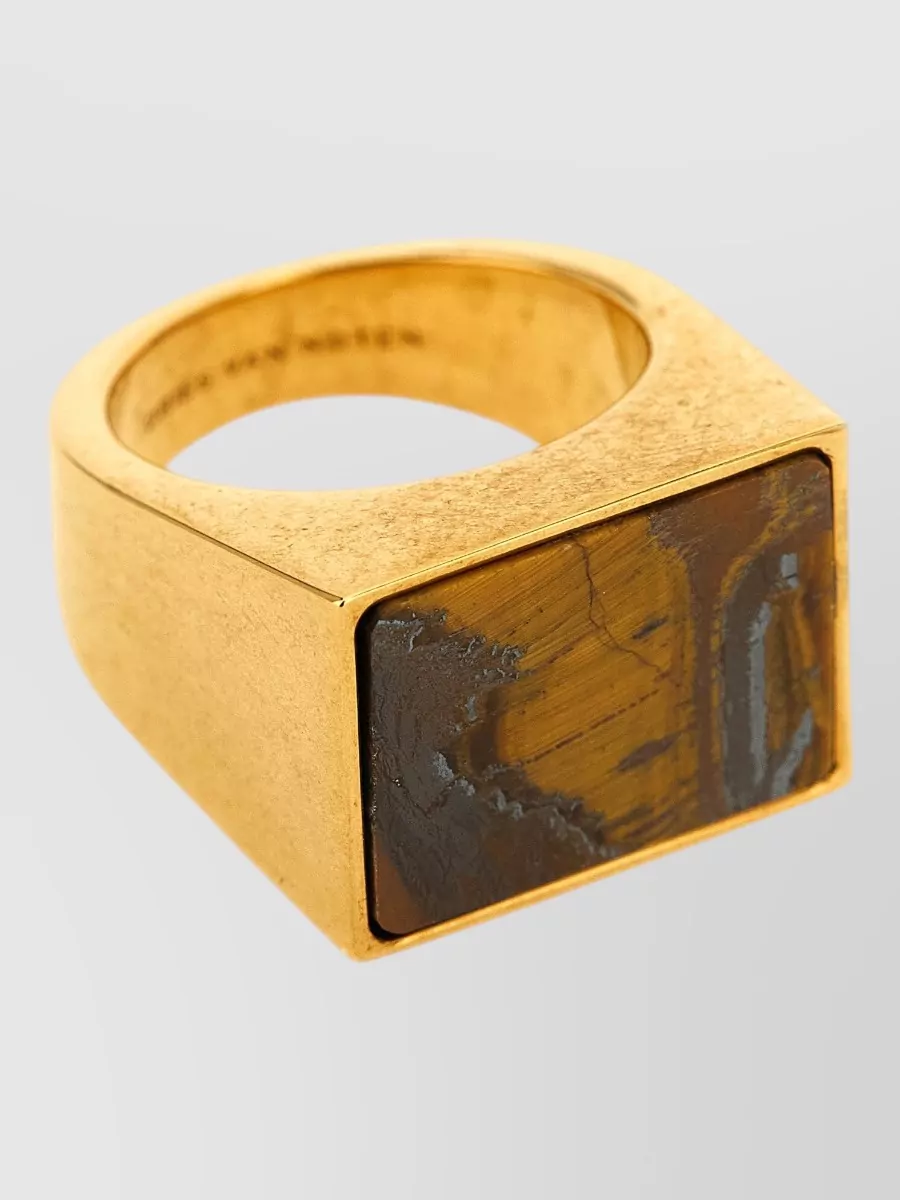 Dries Van Noten Brass Tiger Eye Signet Ring