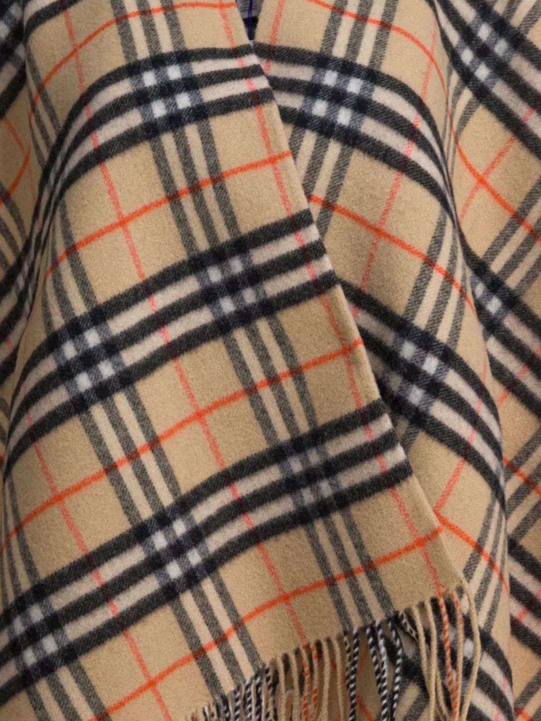 Burberry Charlotte Cape With Plaid Pattern And Fringe In Neutral