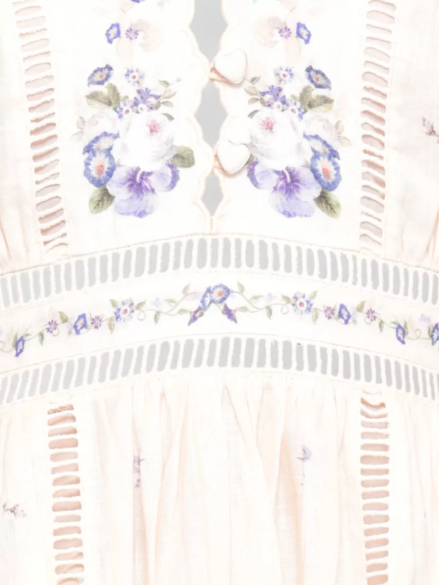 Zimmermann Linen Floral-Print Scalloped Mini Dress