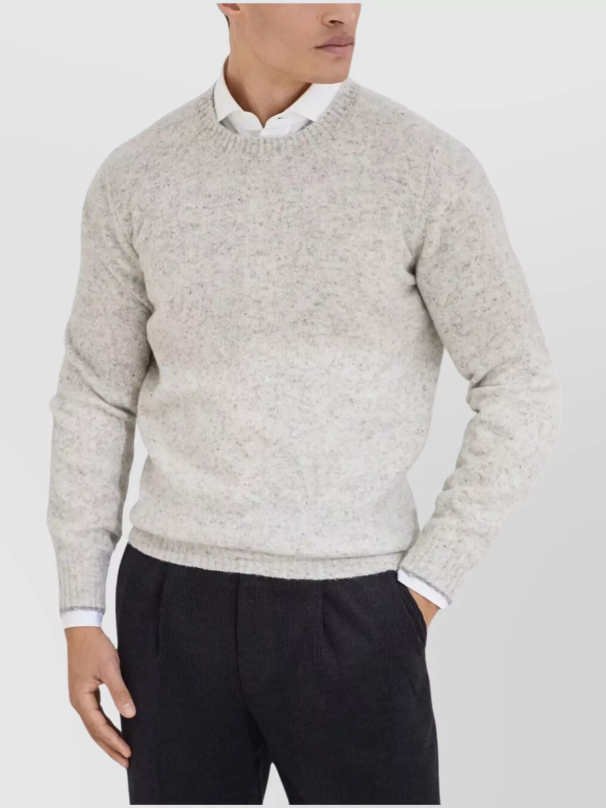 Brunello Cucinelli Irregular Coloration Flecked Alpaca Sweater Clothing In White