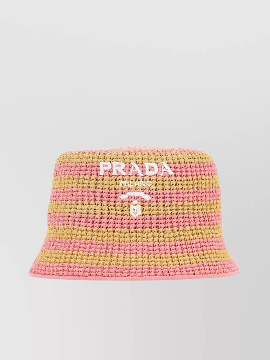 Shop Prada Intricately Embroidered Raffia Bucket Hat In Pastel