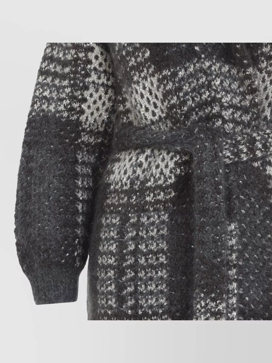 Brunello Cucinelli mohair blend sequined belted macrocheck oversized coat