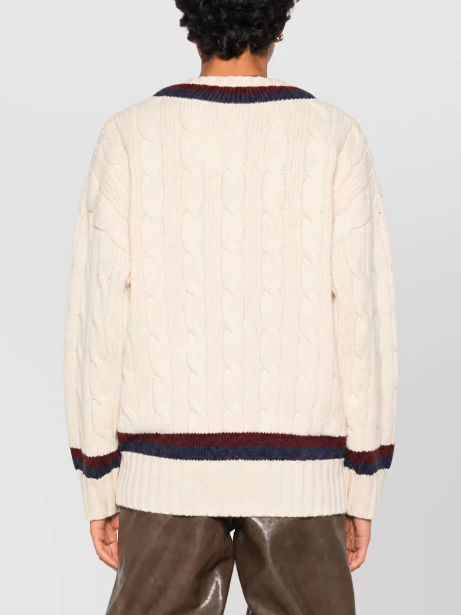 Zimmermann Wool Cable-Knit Striped V-Neck Jumper