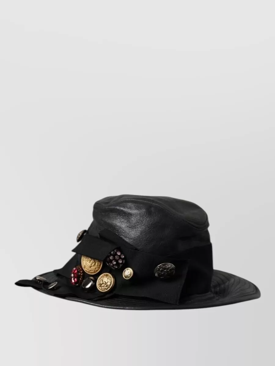 Dolce&Gabbana Leather Crystal-Embellished Wide-Brim Fedora Hat