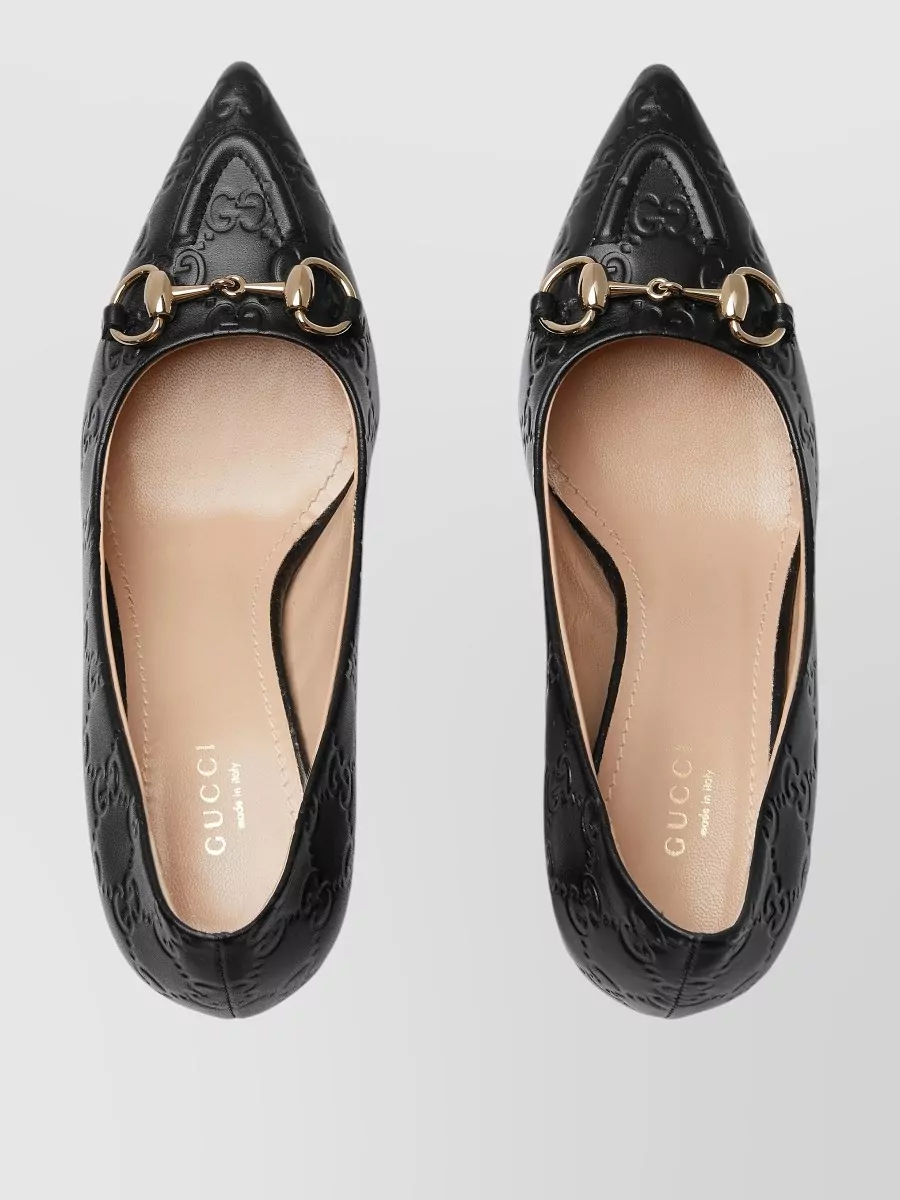 Gucci Embossed Pattern Gold Tone Hardware Pump