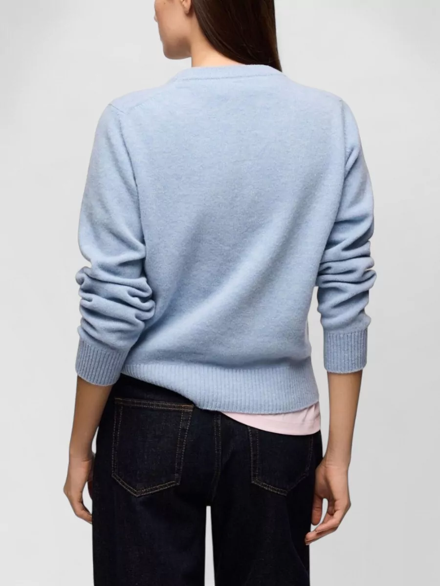 Ganni Floral-Print Ribbed Crewneck Sweater