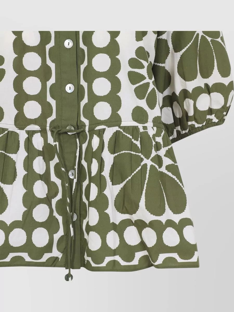 Farm Rio Printed Cotton Short-Sleeve Drawstring Blouse