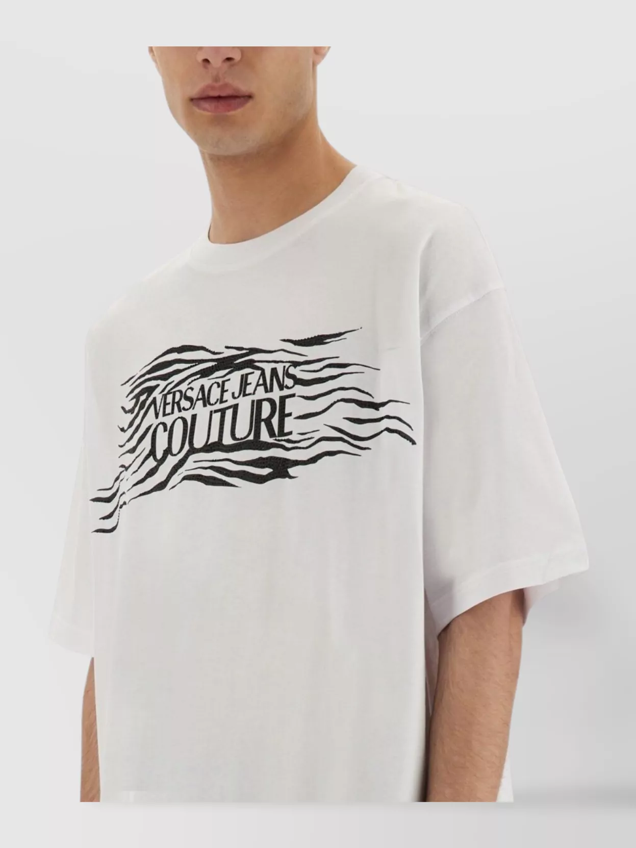 Shop Versace Jeans Couture Zebra Rhinestone Logo T-shirt