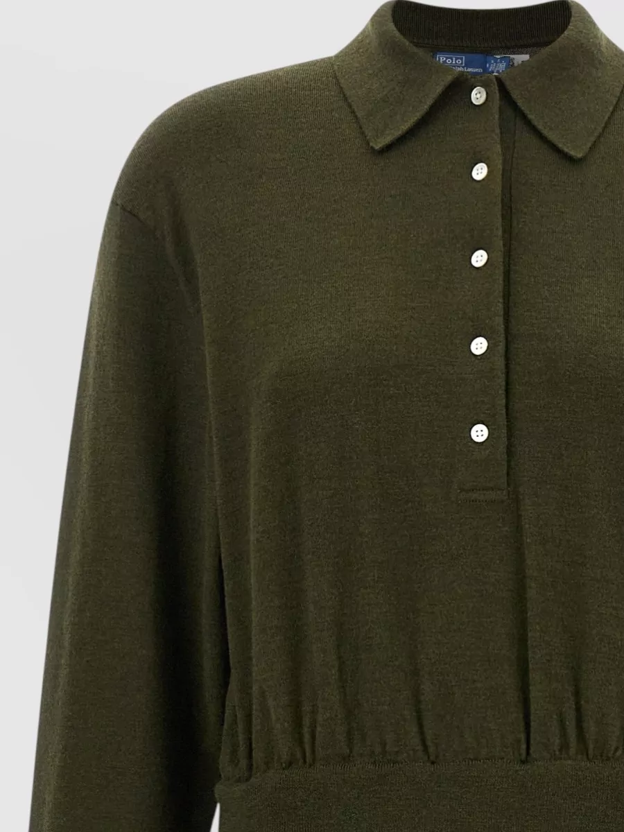 Polo Ralph Lauren Maxi Polo-Collar Knit Bodice Flared Dress