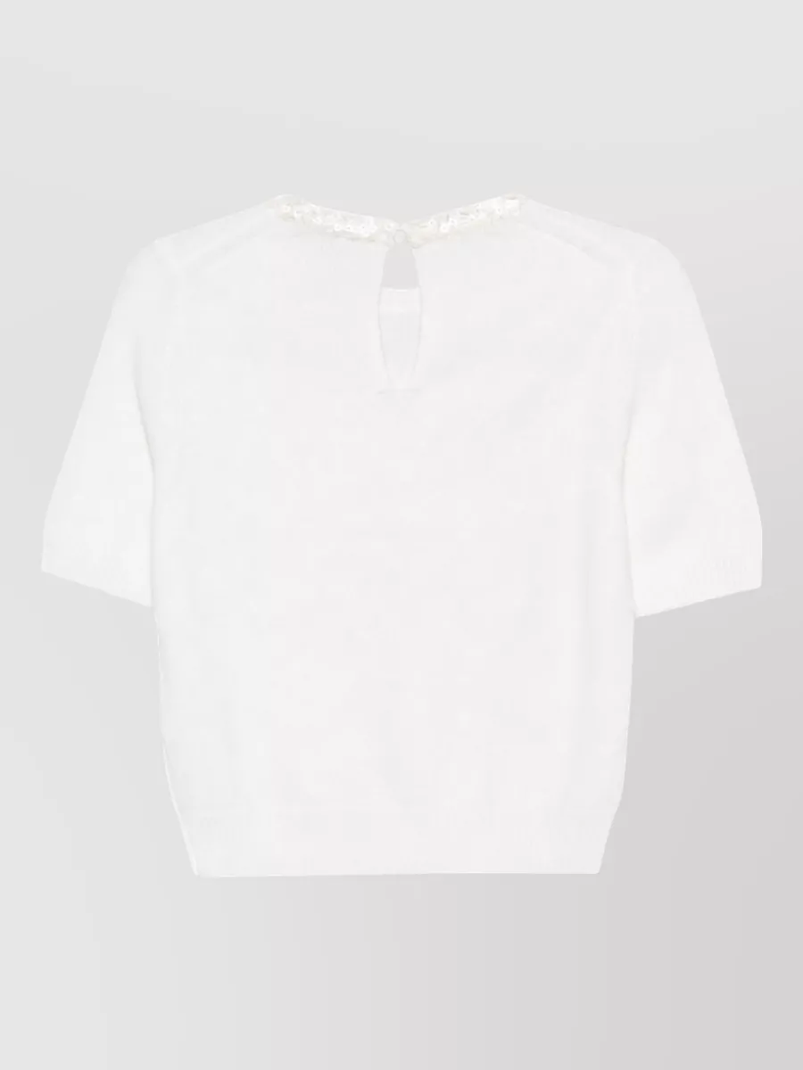 Semicouture Wool Cashmere Sequin-Embellished Short-Sleeve Sweater