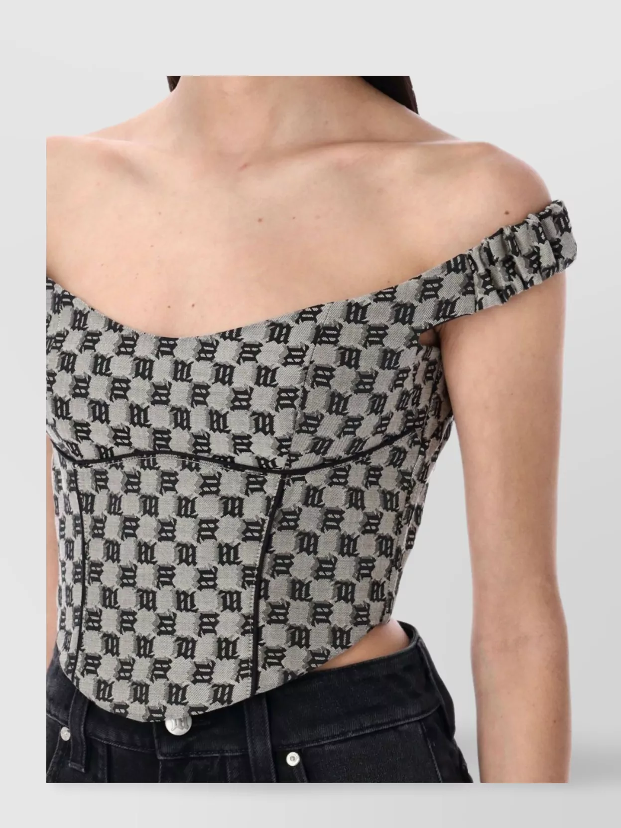 Misbhv Monogram Canvas Corset Top With Open Shoulders