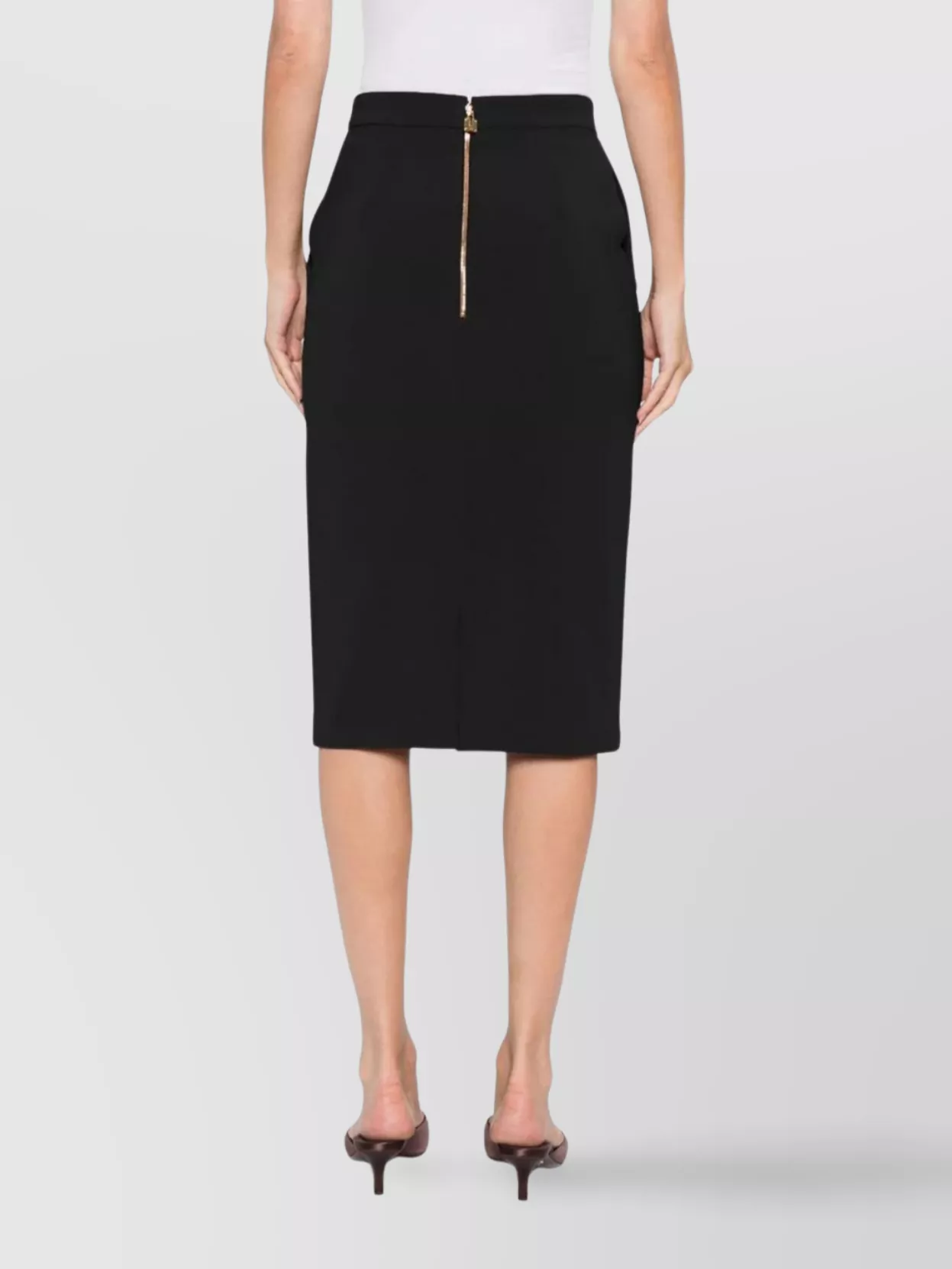 Elisabetta Franchi Slit Waist Gold High Knee Skirt