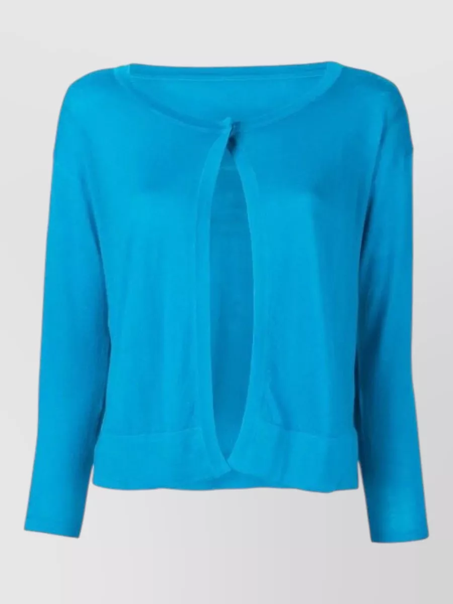 La Rose fine-knit merino wool round-neck three-quarter-sleeve cardigan
