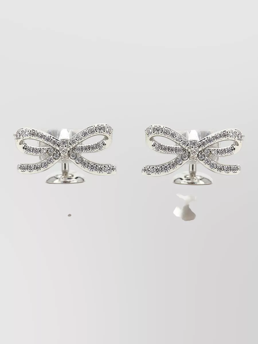 Self-Portrait crystal bow pearl earrings