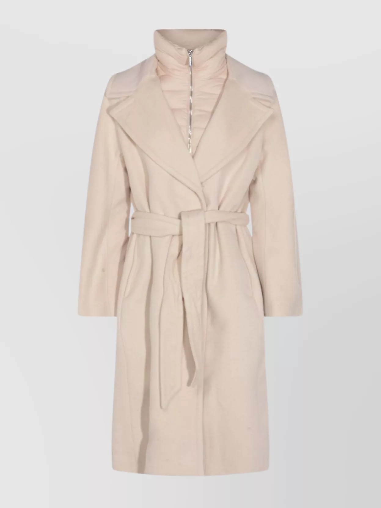 Moorer Long Quilted Jacket Belted Waist In Neutral