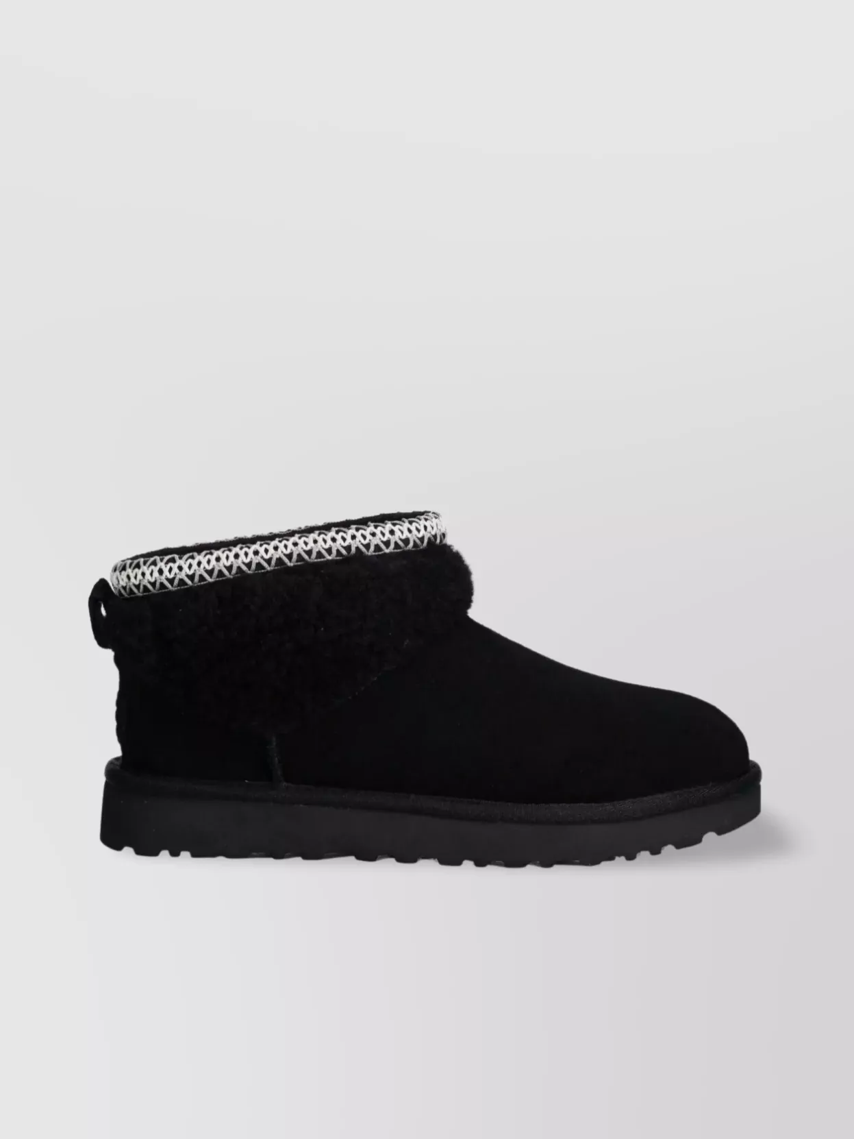 Ugg Fur Trim Ankle Boots With Ridged Sole